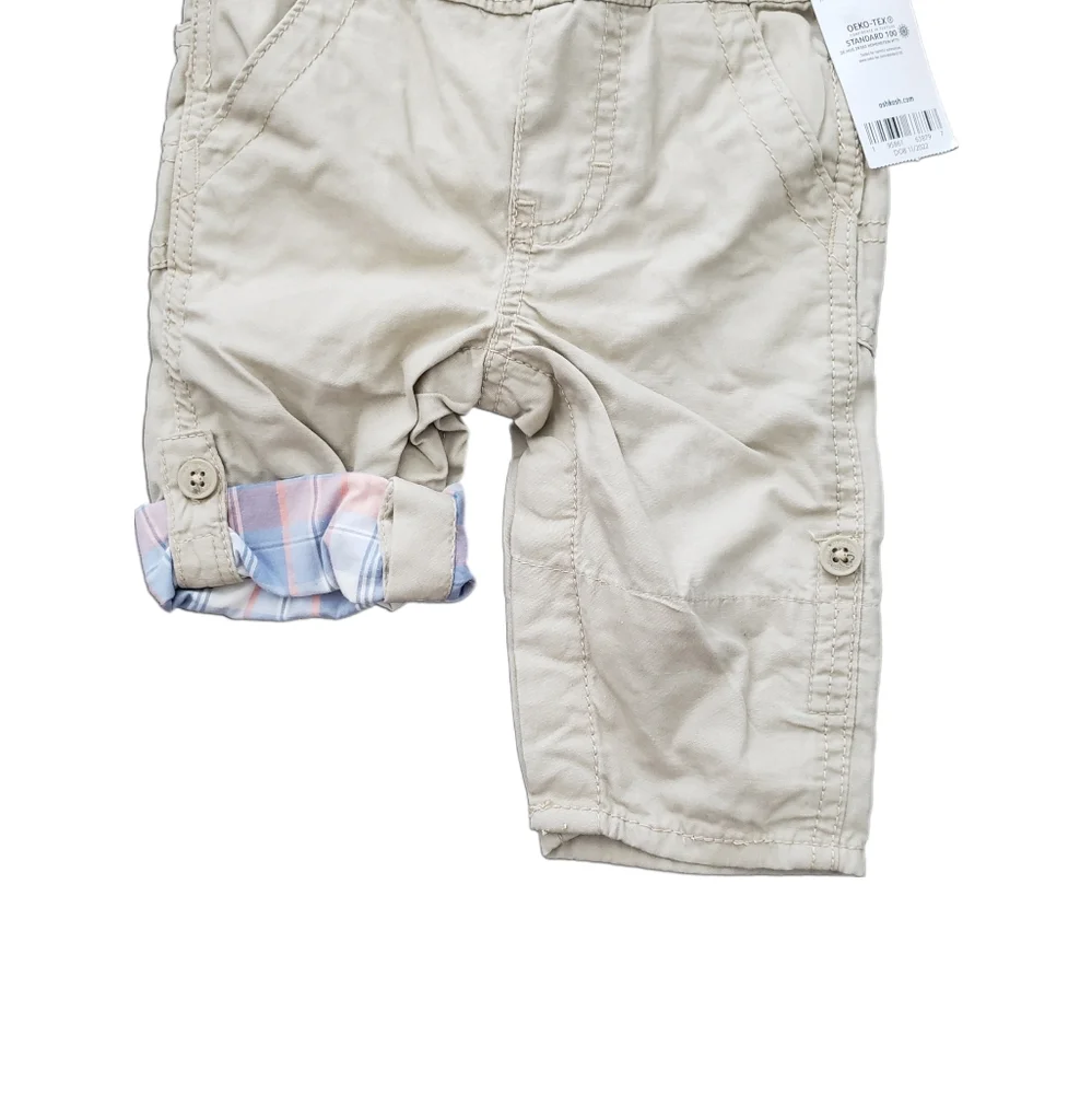 NWT Baby B'Gosh 6m Foldover Plaid Cuff  Overalls with White Dress Shirt